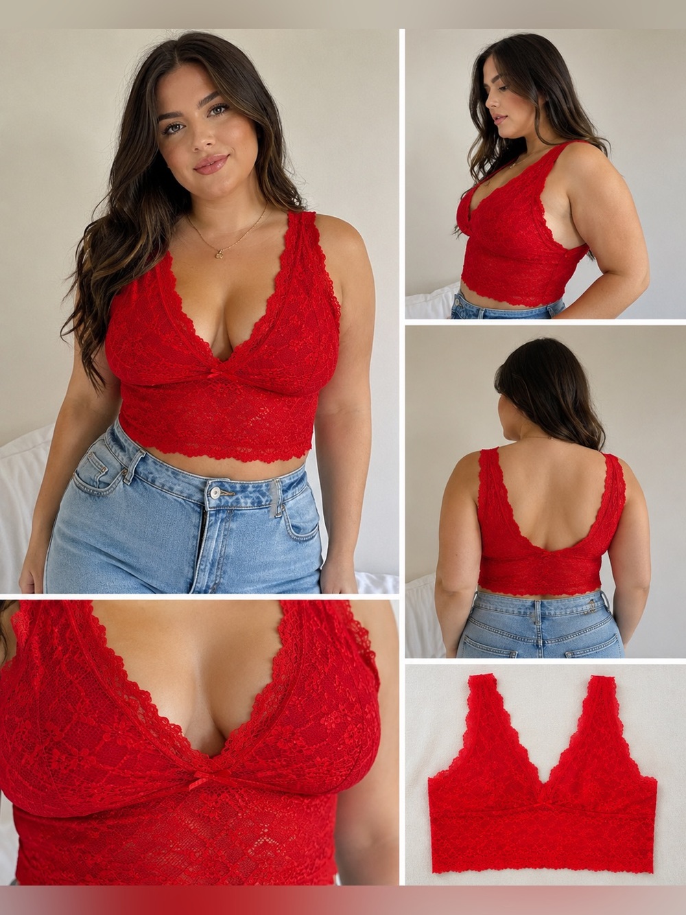 Aerie Show Off Red Lace Plunge Bralette BNWT XXL